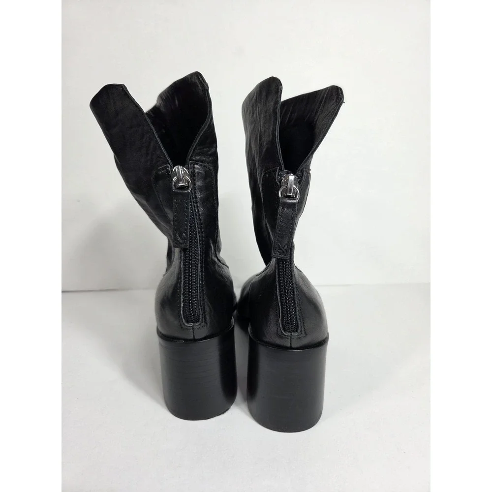 Kelsi Dagger Brooklyn Island Boot Blk Leather Wmn Sz 6 Anthropology Chunky Heel